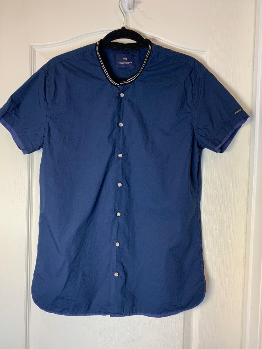 Scotch & Soda Navy Technical Short Sleeve Shirt Contrast Collar Mens Approx M